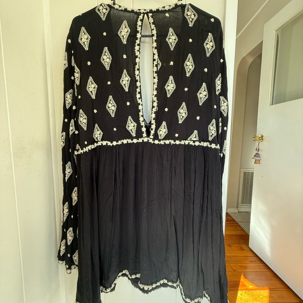 Free people bohemian black long sleeve mini dress